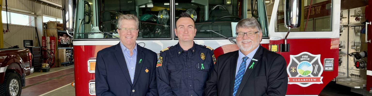 MPP Brian Saunderson, Fire Chief Scott Davison and Clearview Mayor Doug Measures